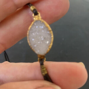 Nakamol Chicago retro black leather gold beaded necklace with a magical stone